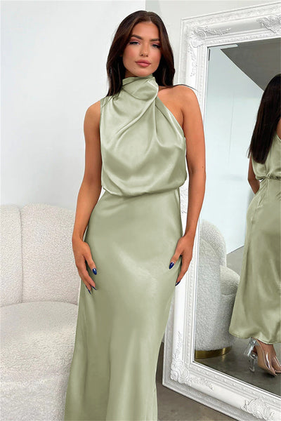 Alandra | Vestido largo de satén con cuello halter