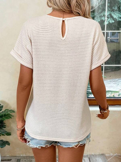 Julina - Camiseta de mujer de encaje liso con mangas murciélago
