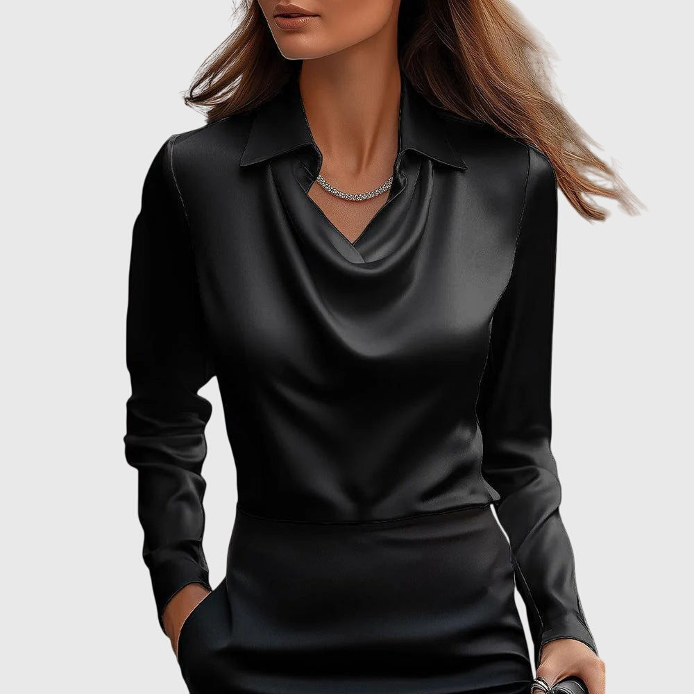 Agueda | Blusa brillante de lujo con cuello plisado
