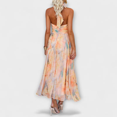 Irene - Maxivestido con cuello halter y estampado de acuarela