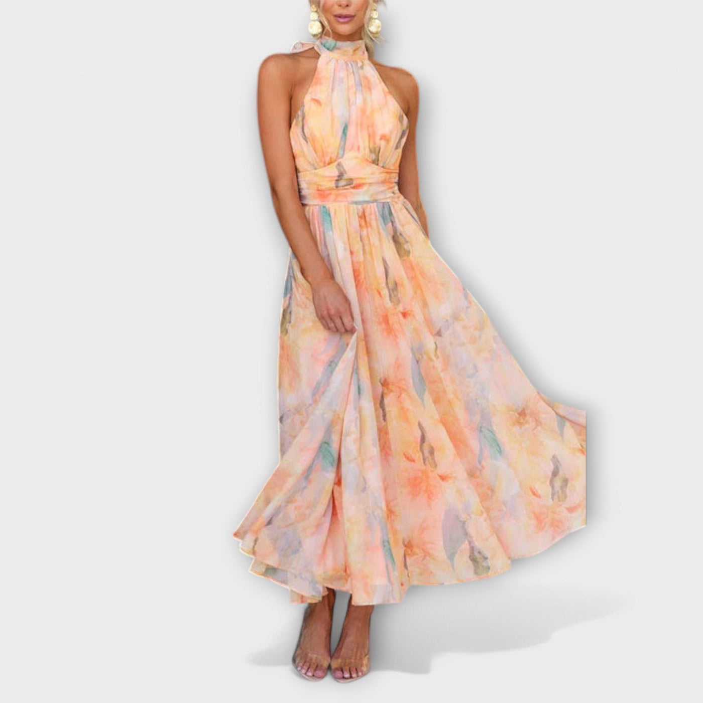 Irene - Maxivestido con cuello halter y estampado de acuarela