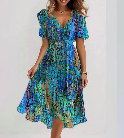 Anea | Vestido midi azul con mangas cortas
