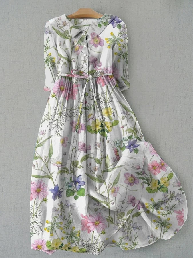 Dahlia | Vestido floral de verano con corte en A y cordones en la cintura