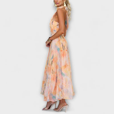 Irene - Maxivestido con cuello halter y estampado de acuarela
