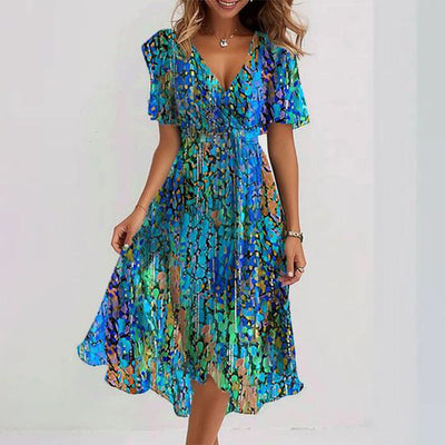 Anea | Vestido midi azul con mangas cortas