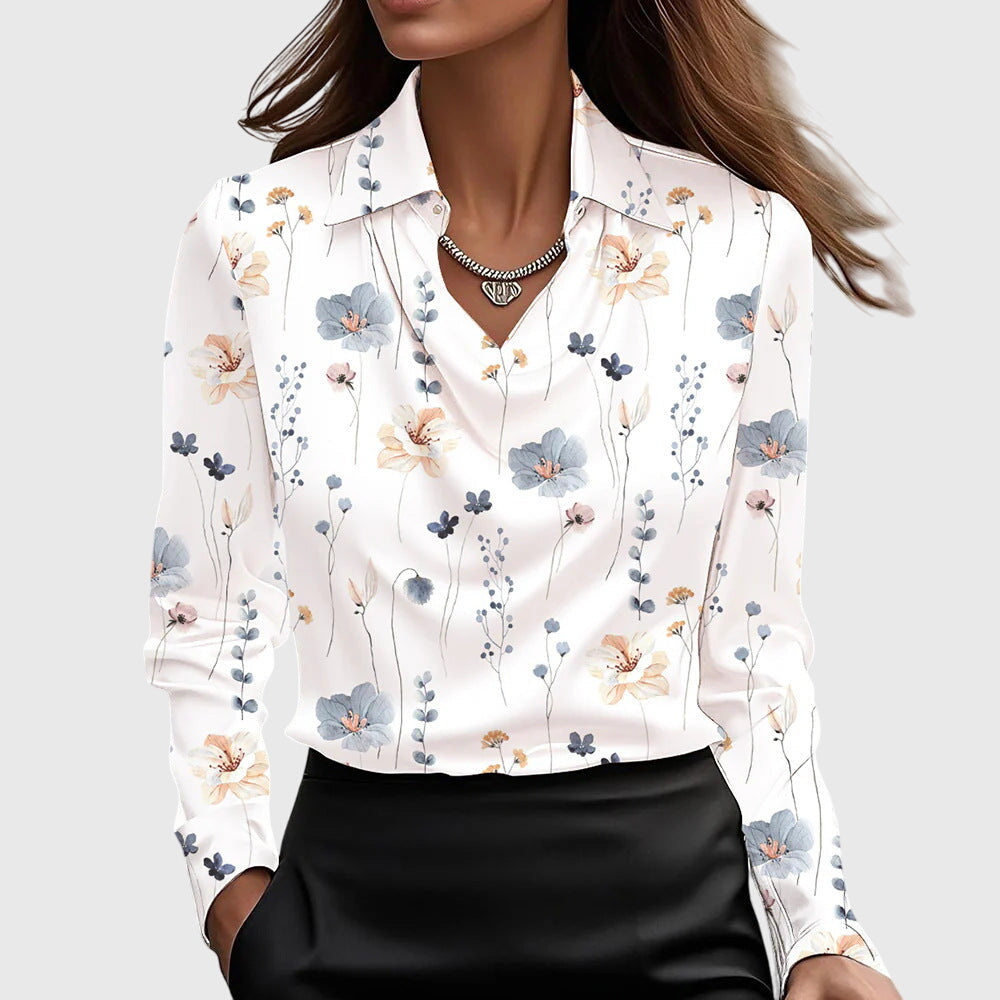 Agueda | Blusa brillante de lujo con cuello plisado