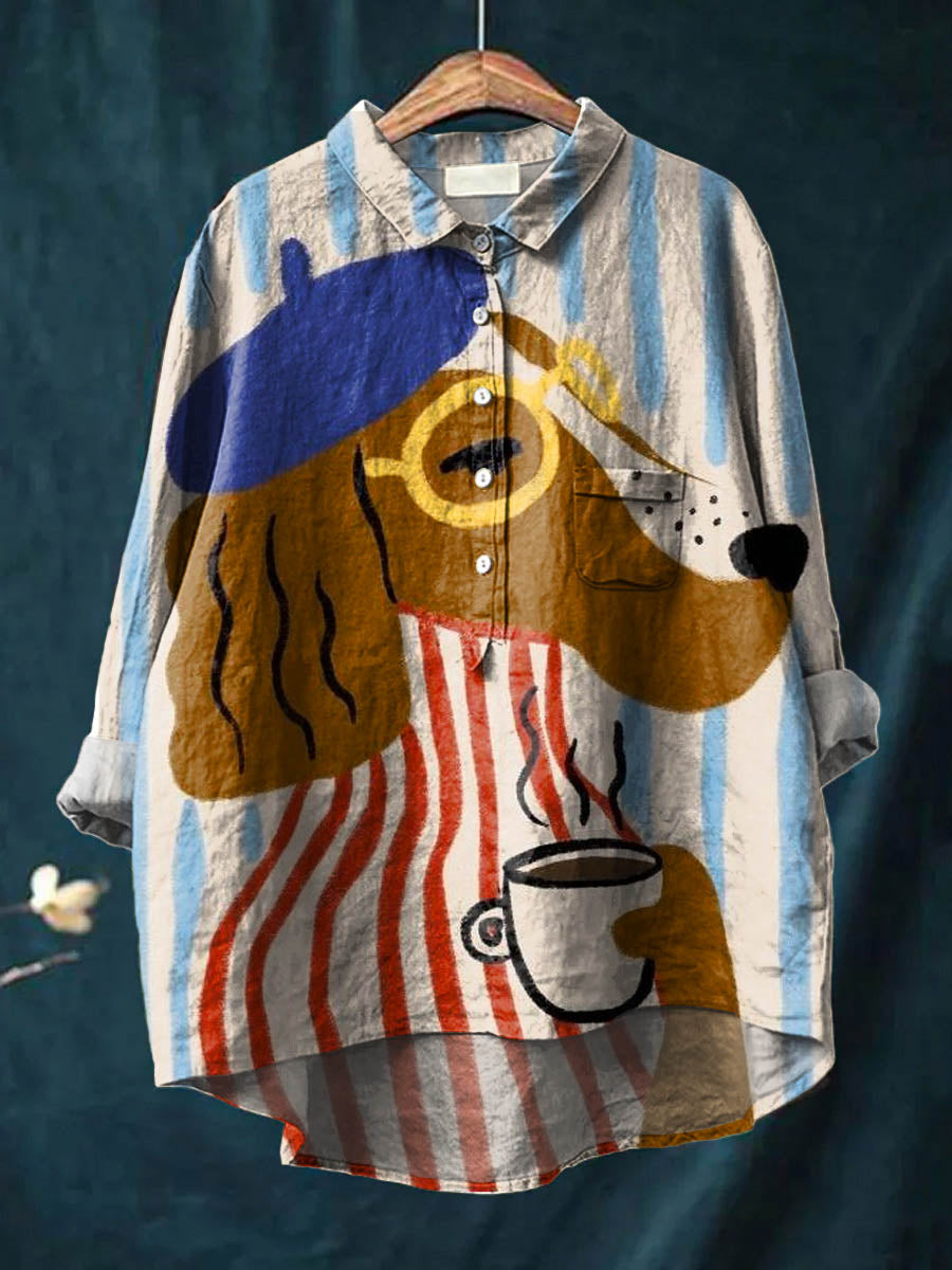 Charlie | Camisa con estampado artístico de perro y café