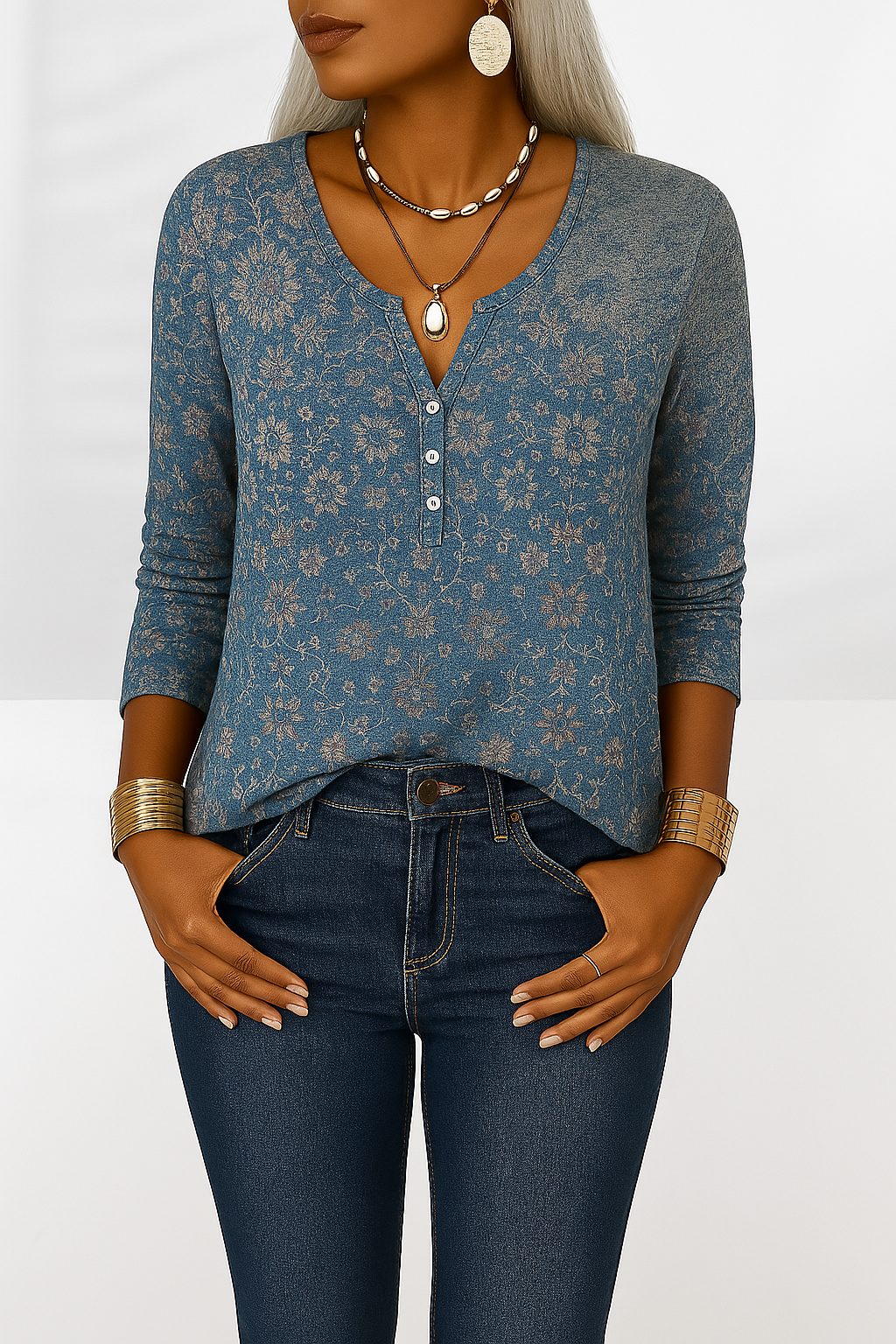 Candie - Blusa boho con estampado floral y manga larga