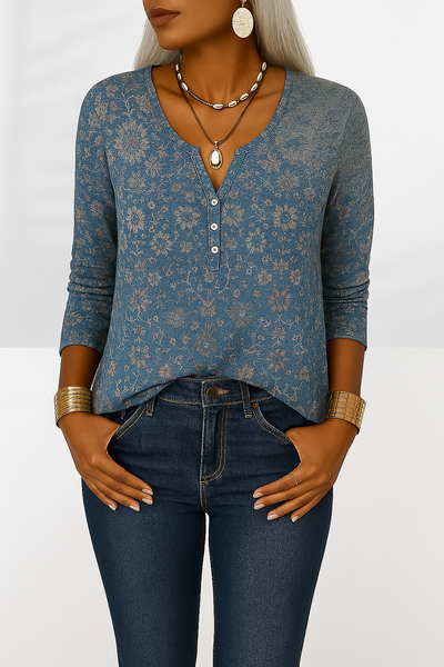 Candie - Blusa boho con estampado floral y manga larga