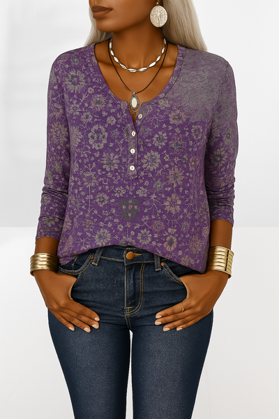 Candie - Blusa boho con estampado floral y manga larga