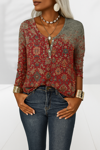 Candie - Blusa boho con estampado floral y manga larga