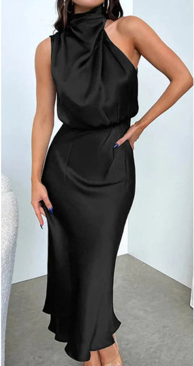 Alandra | Vestido largo de satén con cuello halter
