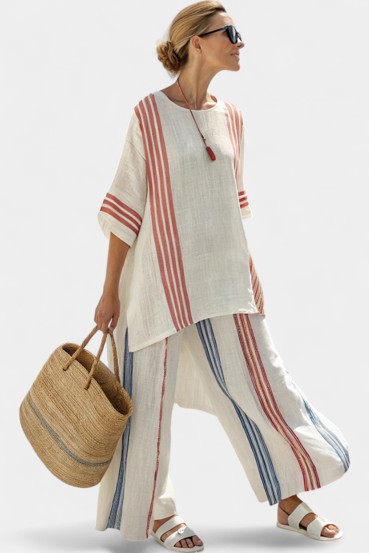 Coco | Conjunto de lino con rayas y corte ancho
