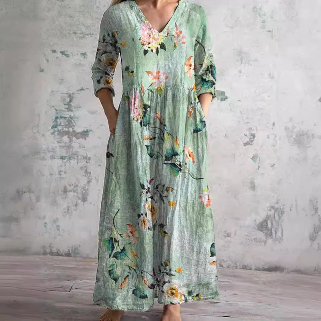 Dita | Vestido de verano con cuello en V y estampado floral