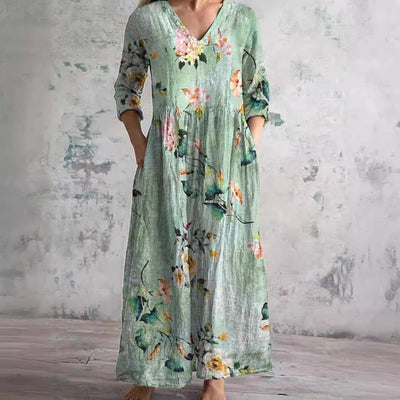 Dita | Vestido de verano con cuello en V y estampado floral