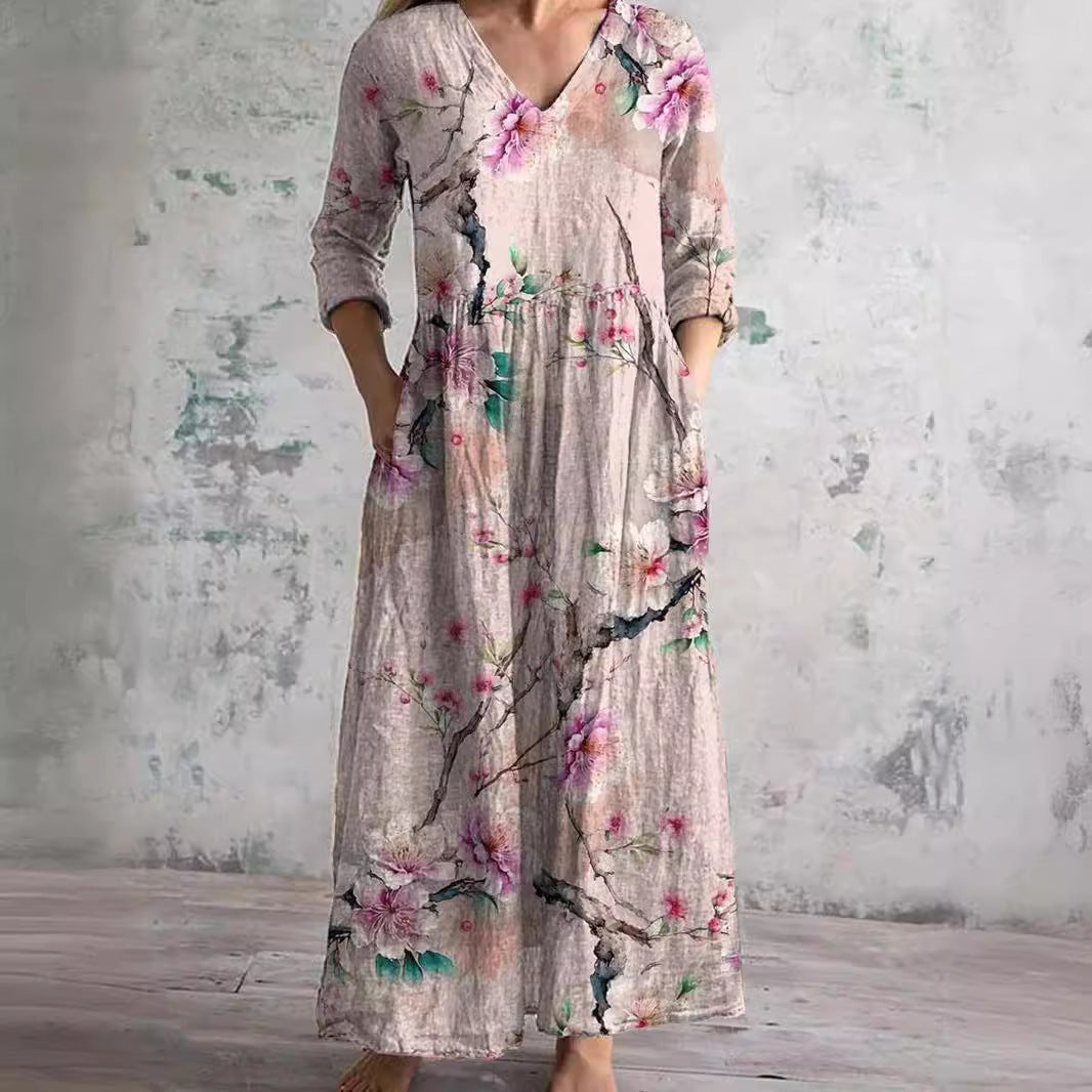 Dita | Vestido de verano con cuello en V y estampado floral
