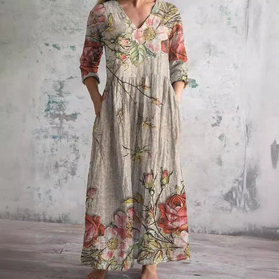 Dita | Vestido de verano con cuello en V y estampado floral