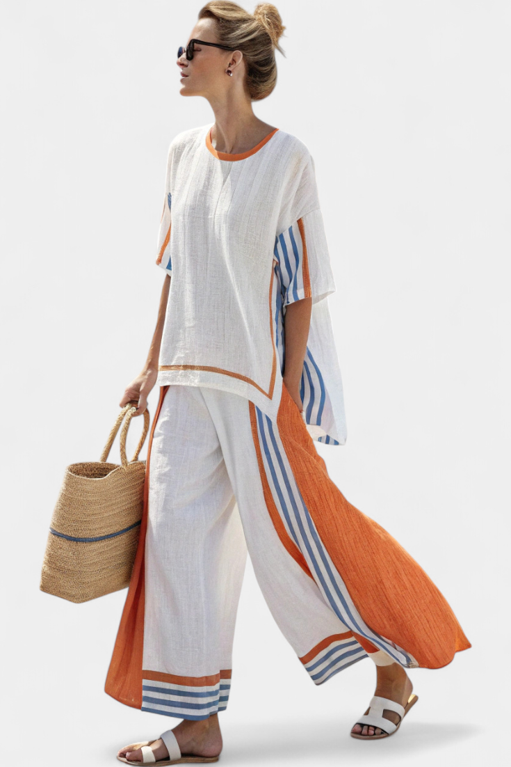 Coco | Conjunto de lino con rayas y corte ancho