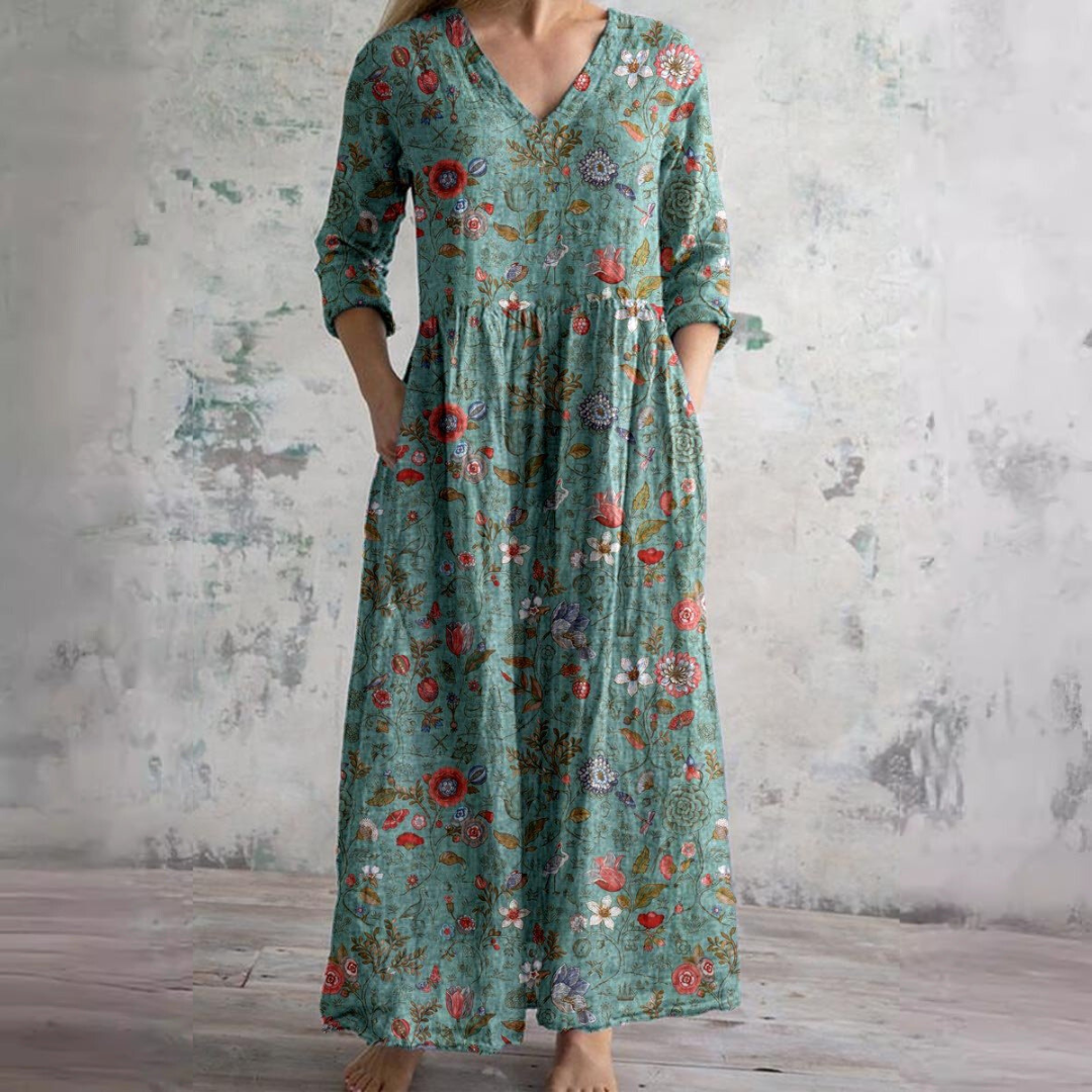 Dita | Vestido de verano con cuello en V y estampado floral