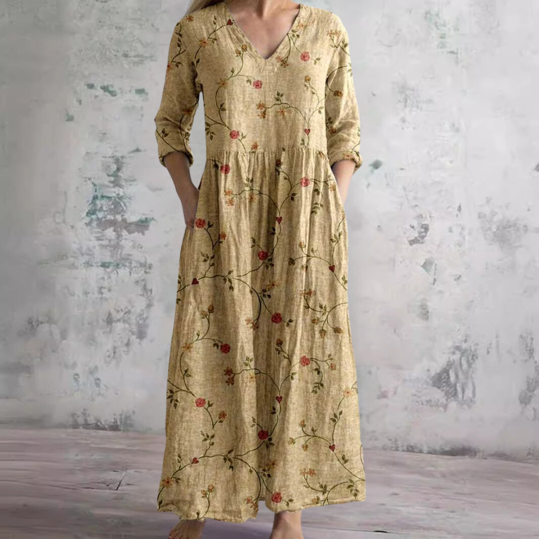 Dita | Vestido de verano con cuello en V y estampado floral