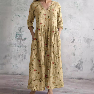 Dita | Vestido de verano con cuello en V y estampado floral