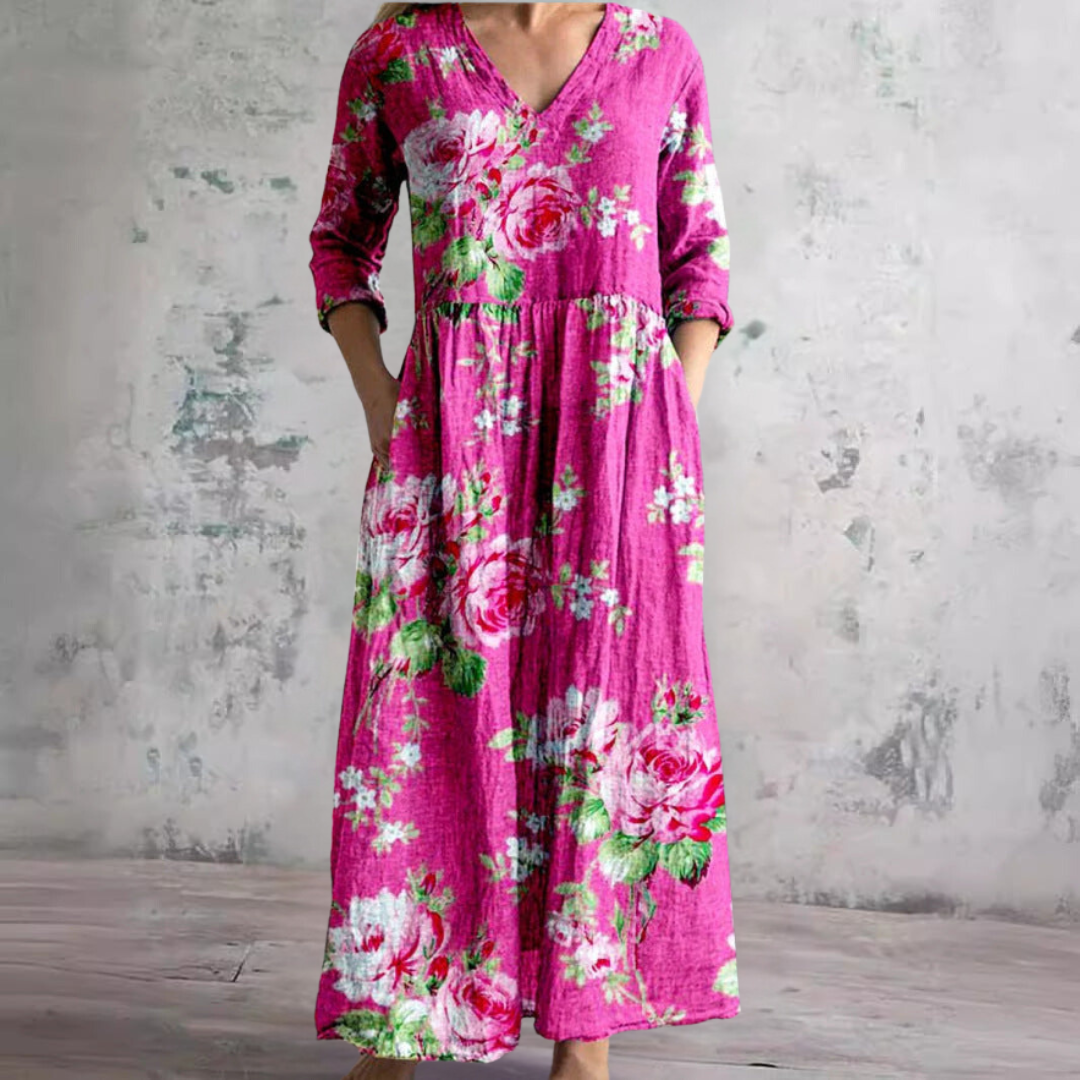 Dita | Vestido de verano con cuello en V y estampado floral