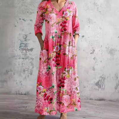 Dita | Vestido de verano con cuello en V y estampado floral