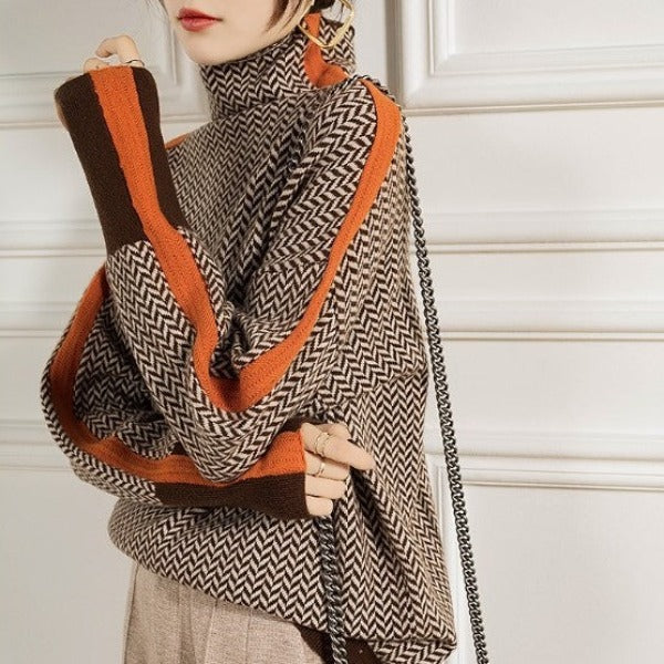 Ariela | Jersey de cuello alto con llamativas rayas en contraste