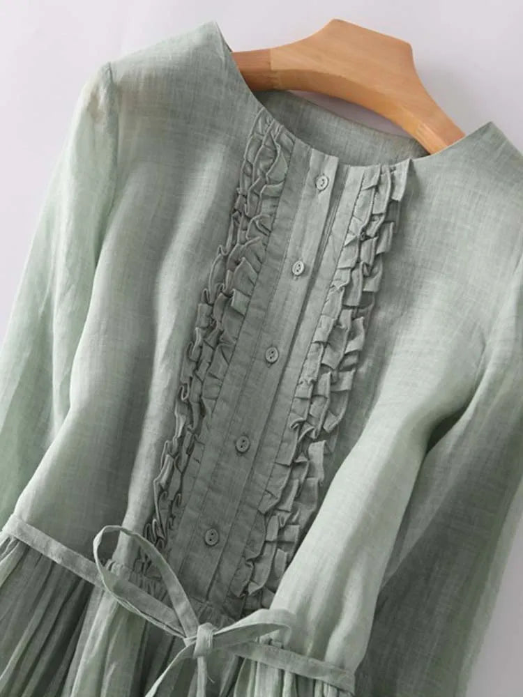 Arya | Vestido de mujer de estilo retro con cuello redondo y cordones en la cintura