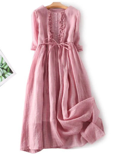 Arya | Vestido de mujer de estilo retro con cuello redondo y cordones en la cintura