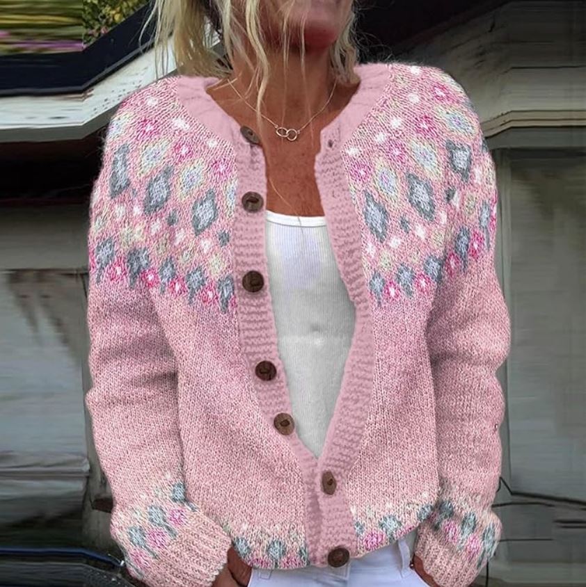 Chiara | Cárdigan holgado rosa con estampado