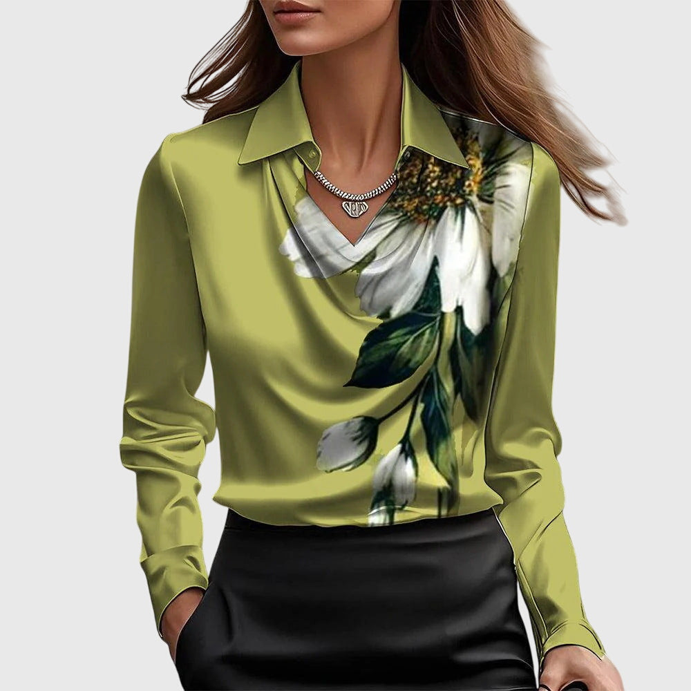 Agueda | Blusa brillante de lujo con cuello plisado