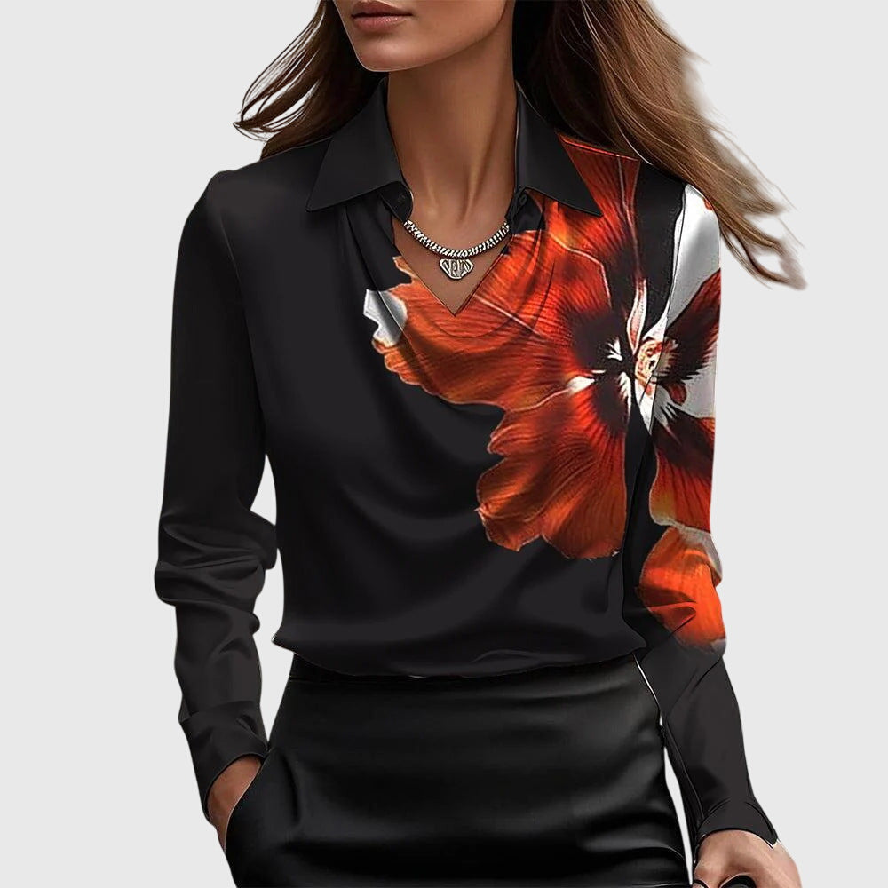 Agueda | Blusa brillante de lujo con cuello plisado