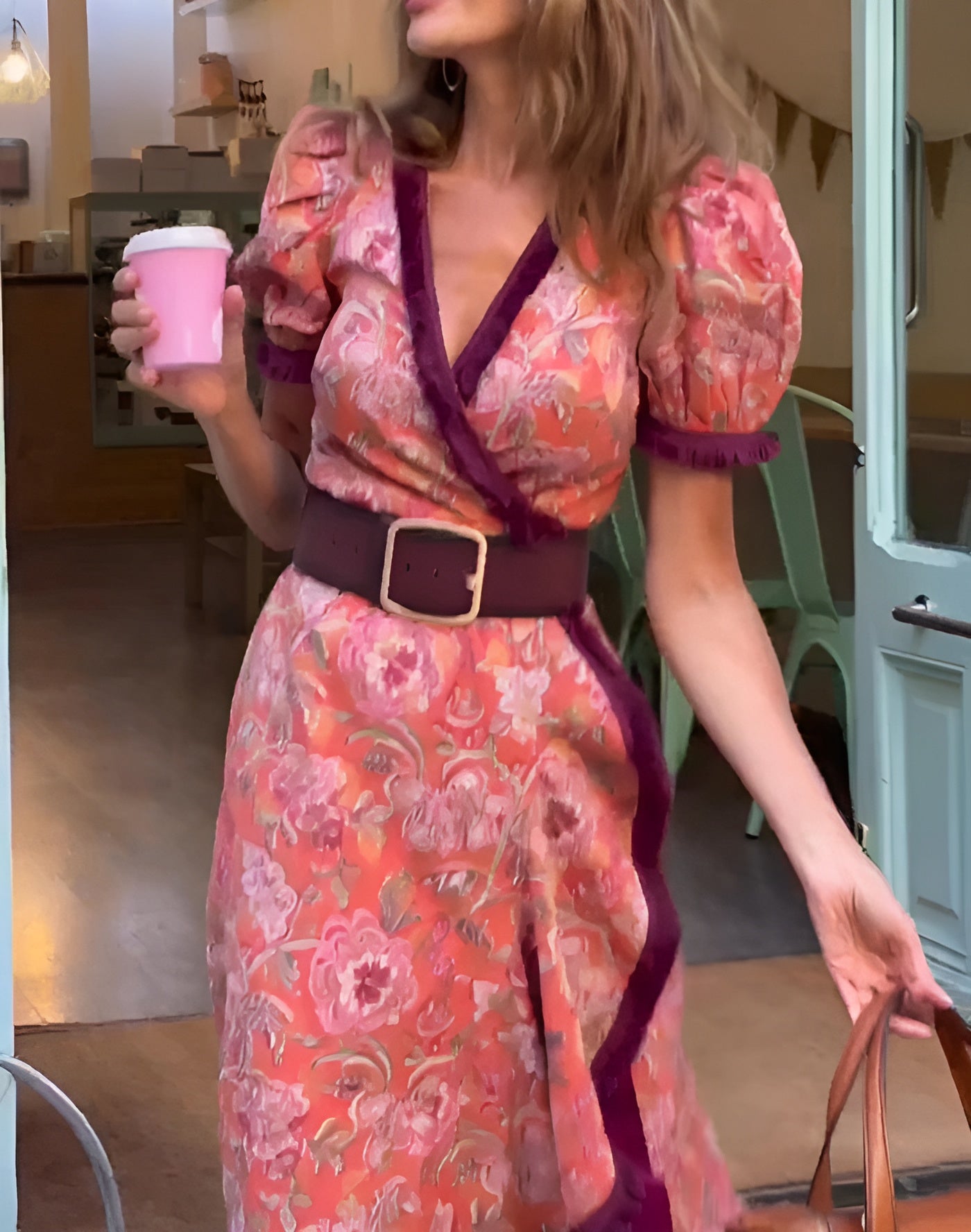 Alicia - Elegante Maxi Vestido Rosa con Mangas Cortas